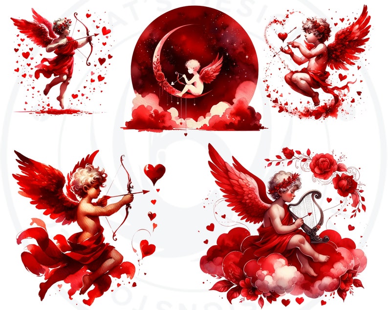 Watercolor Red Cupid Clipart Set: Valentine's Day PNG (digital Download ...