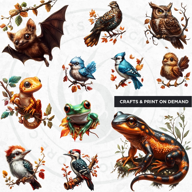 60 Woodland animals Clipart Set, Cute and Realistic Forest Wildlife, Fall Clipart, Autumn animal PNG, baby animals PNG, Fall sublimation