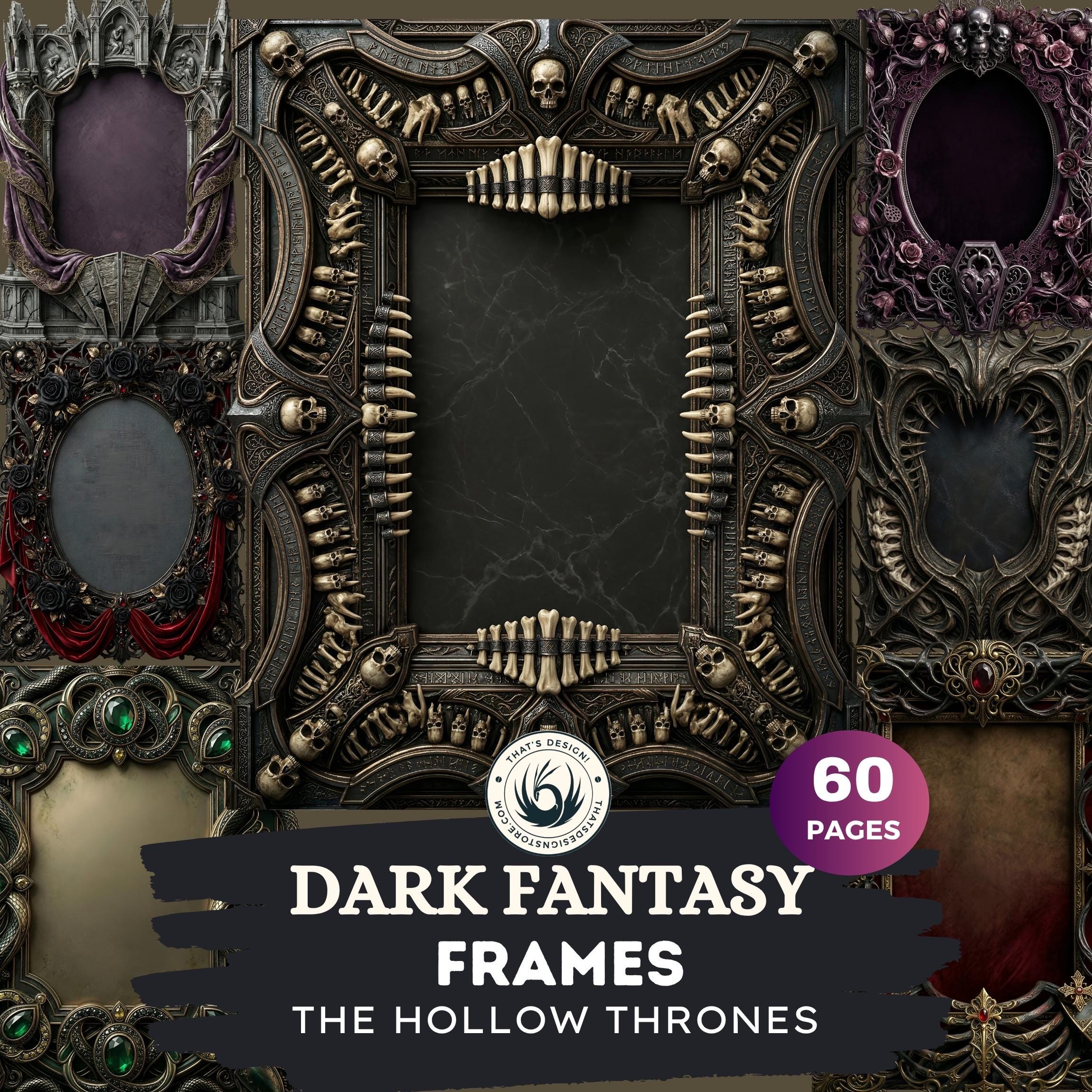 Gothic Dark Fantasy Frames, Ornate Borders, Skull Bone Motifs (60 PNG ...