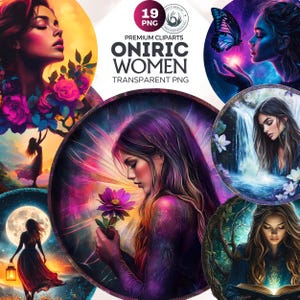 Oniric Women Clipart Set, Ethereal, Floral, and Mystical girl, Women's Day, woman tribute, vibrant women cliparts, mystical women designs