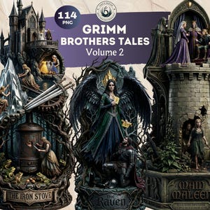 Grimm Brothers Tales Volume 2, Dark Fairytale for DIY, Junk Journal kit, Scrapbooking, Collage