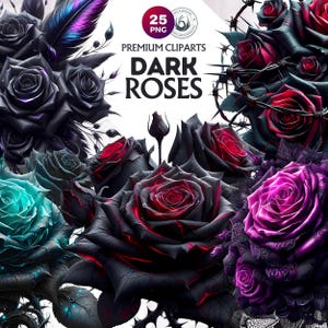 Dark Gothic Roses clipart PNG, Gothic Floral Clipart, Dark Romance, Magical Gothic Flowers Clip Art, Dark roses PNG for Valentine's Day card