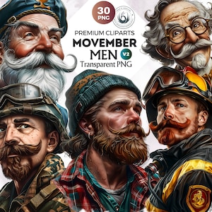 30 Movember Man clipart set 2,November awareness, Mustache clipart, Movember PNG, Father, Moustache graphics, mustache Sublimation design