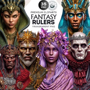 Fantasy Rulers Clipart PNG, King and Queen Portraits for RPG Characters & Mythology Sublimation Art, Transparent background, Commercial use