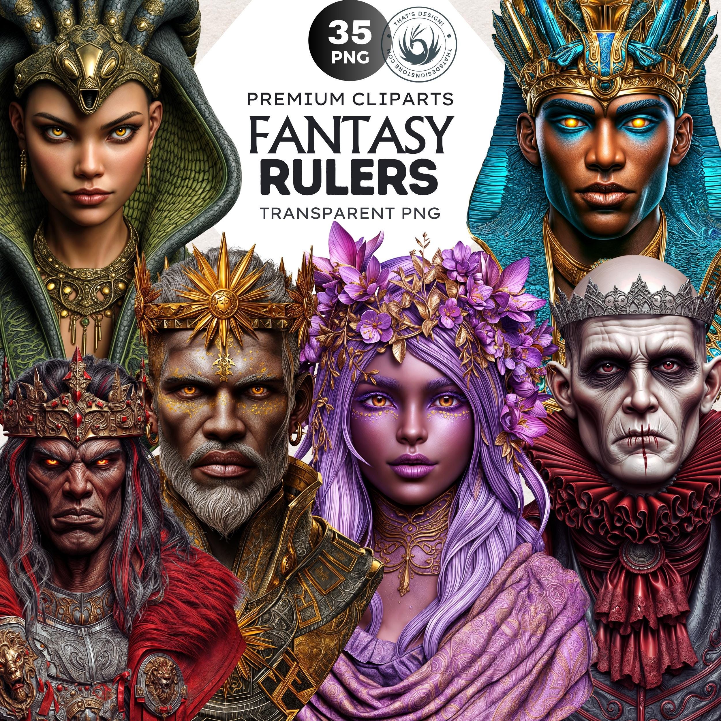 Quenn Ruler Fantasy Rulers Clipart: King and Queen Portraits Mythology for RPG (PNG ...