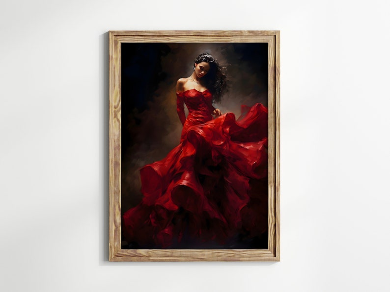 Flamenco Dancer Wall Art Spanish Woman in Red Dress Flamenco Dance