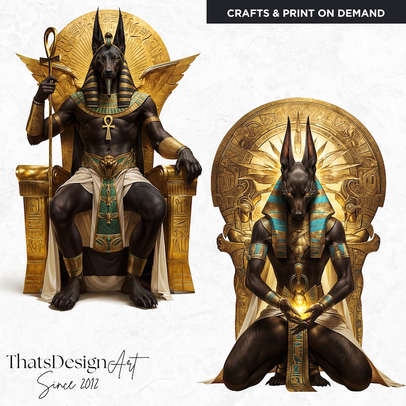 Anubis Clipart Set: Egyptian God PNG, Gold & Black Designs, Ancient ...