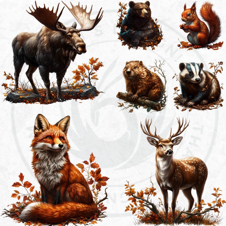 60 Woodland animals Clipart Set, Cute and Realistic Forest Wildlife, Fall Clipart, Autumn animal PNG, baby animals PNG, Fall sublimation