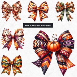 Autumn Bows Clipart Set: Fall Harvest PNG Graphics, Coquette Bow ...
