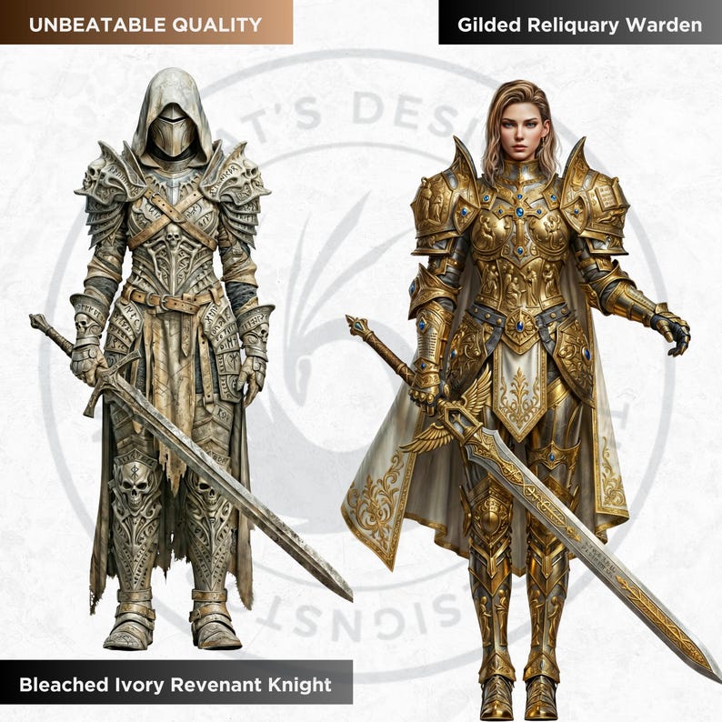 Knightly Orders Fantasy Clipart Bundle: Medieval Warrior, Crusader Illustrations (PNG, Digital download)