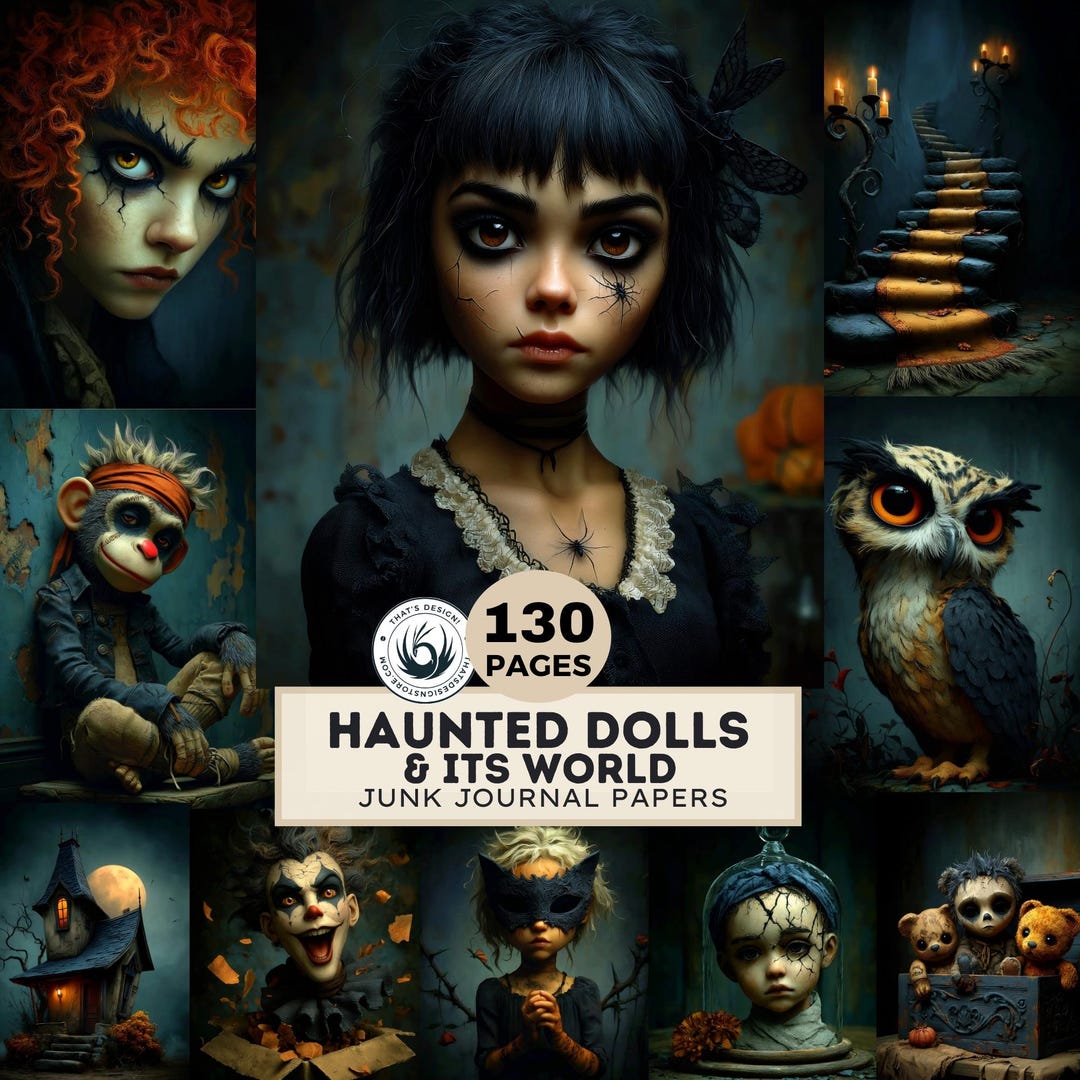 Haunted Dolls Junk Journal Pages: Gothic Halloween Ephemera (130 JPEG ...