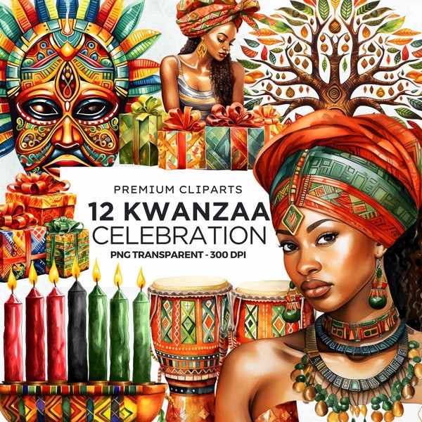 Kwanzaa Clipart PNG para celebrar el arte negro, la herencia africana, la bendición afro, las velas Kwanzaa para artesanías y diseños de sublimación. Uso comercial