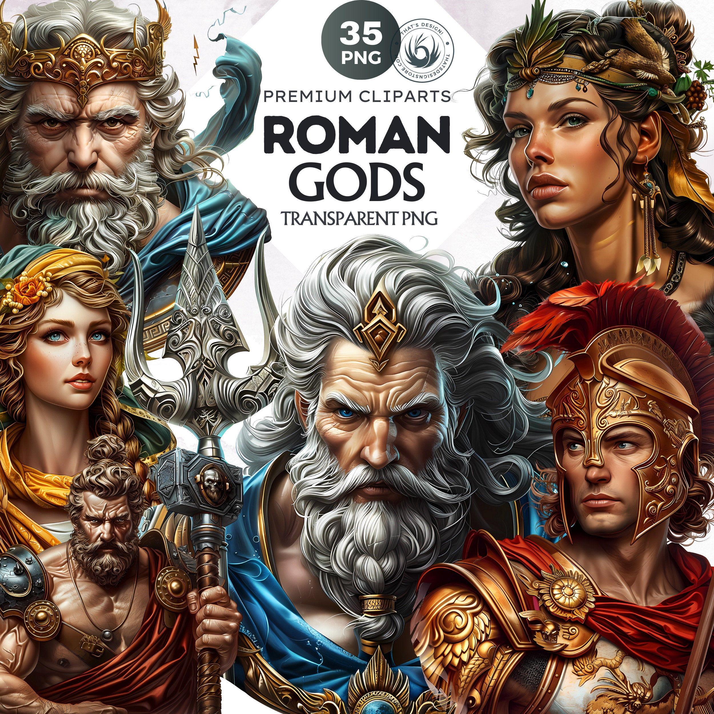 Roman Gods & Goddesses Clipart: Mythology PNG Graphics (commercial Use ...