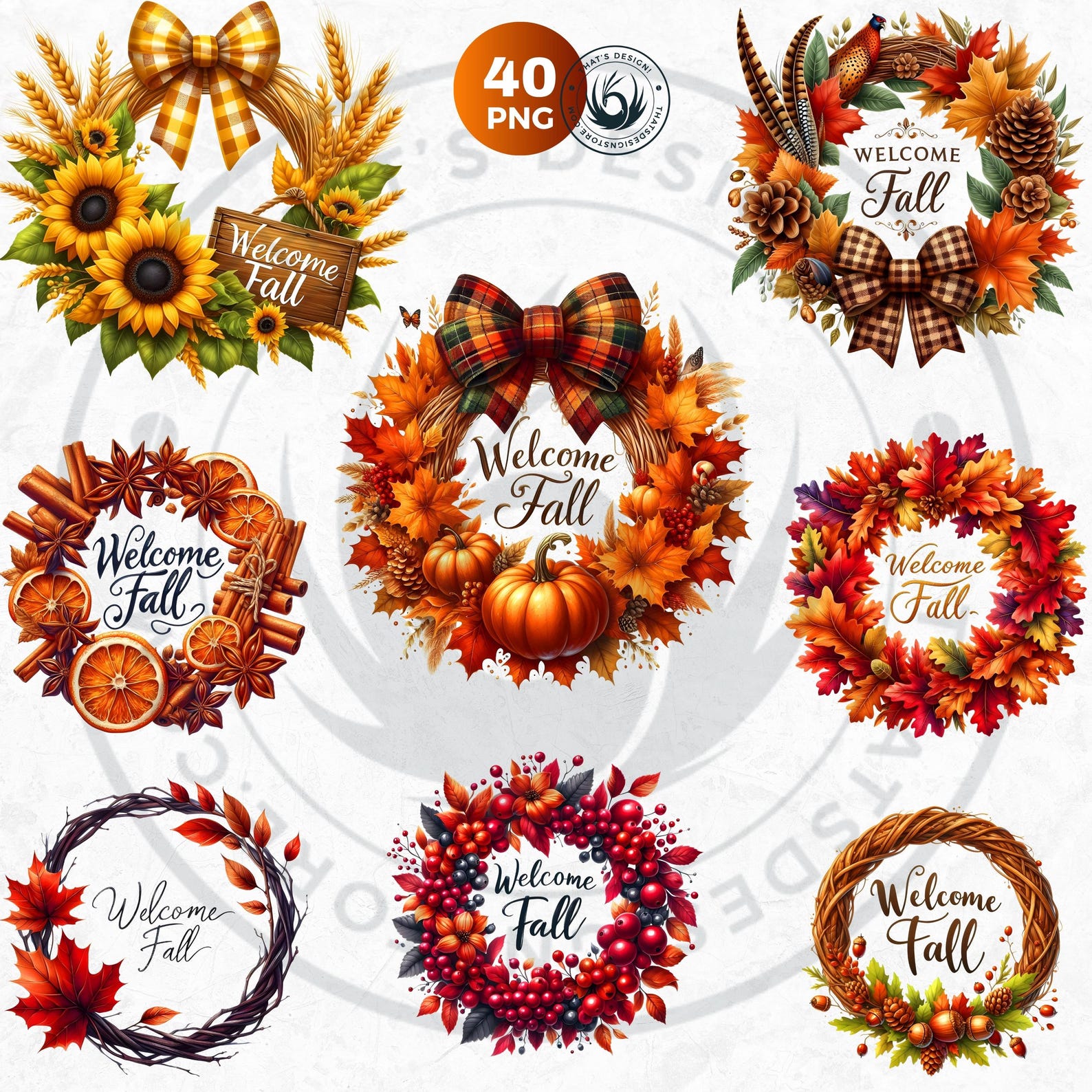 Watercolor Autumn Wreaths Clipart Bundle: Fall Leaves, Pumpkins ...
