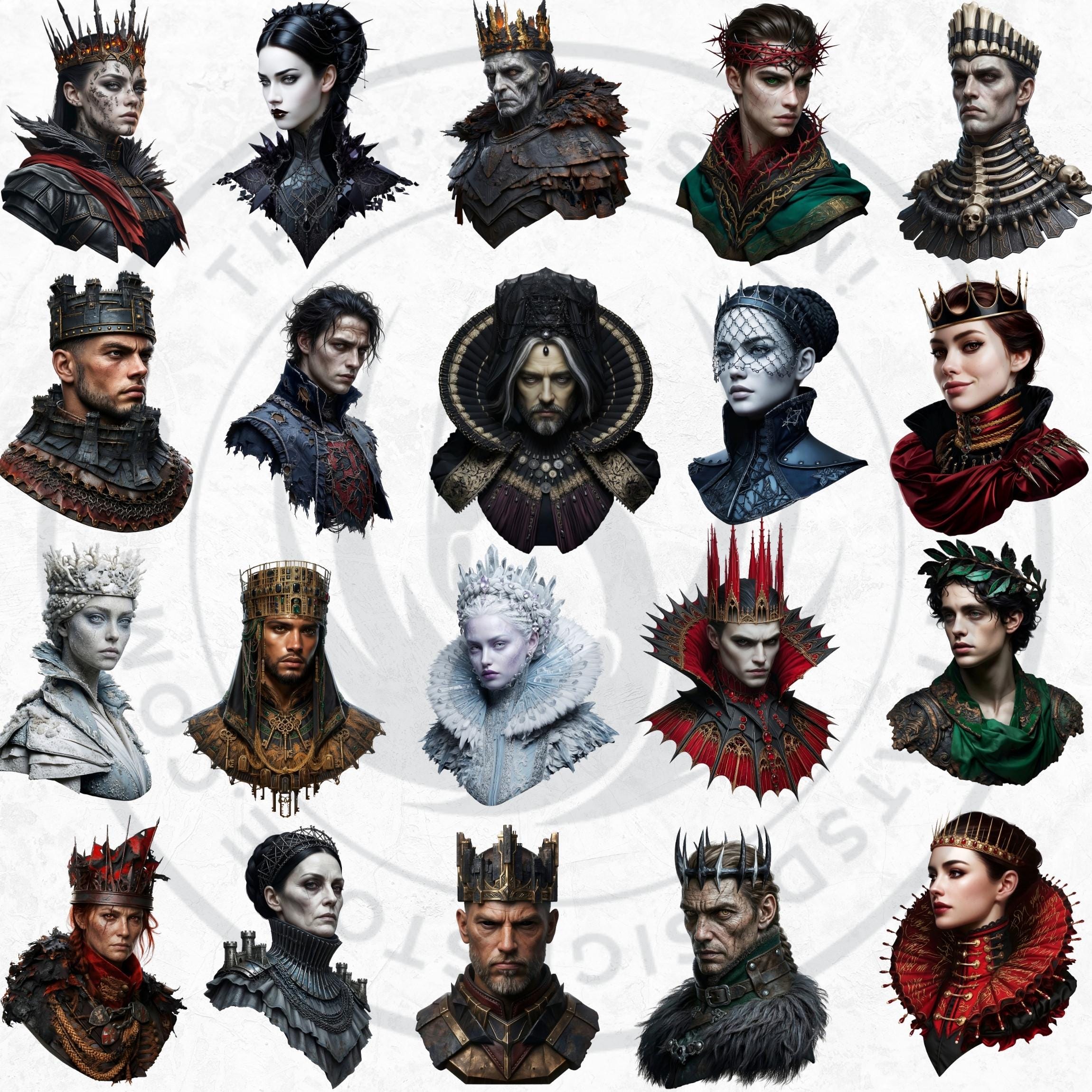 Dark Fantasy Rulers Portrait Clipart, Gothic Kings Queens, PNG Graphics ...