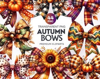 Autumn Bows Clipart Set: Fall Harvest PNG Graphics, Coquette bow (Digital Download, Commercial Use)