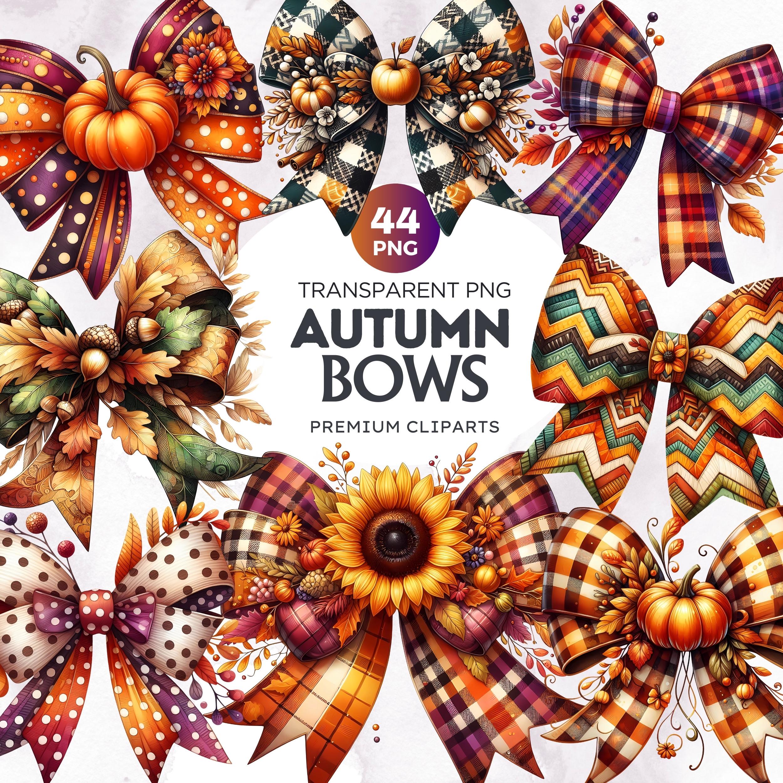 Autumn Bows Clipart Set: Fall Harvest PNG Graphics, Coquette Bow ...