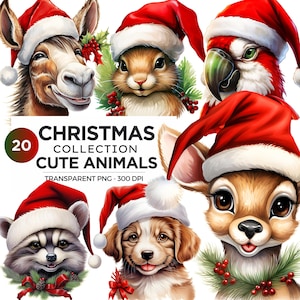 Cute Christmas Animals PNG Clipart Illustration, Woodland Animal Clipart, Winter Clipart, Christmas & Baby Shower Designs,Commercial use POD