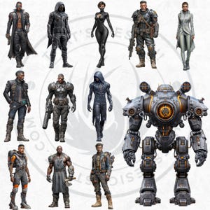 Galactic Vanguard Clipart Bundle: Sci-Fi Character Illustrations, Futuristic Space Graphics (PNG, Digital download)