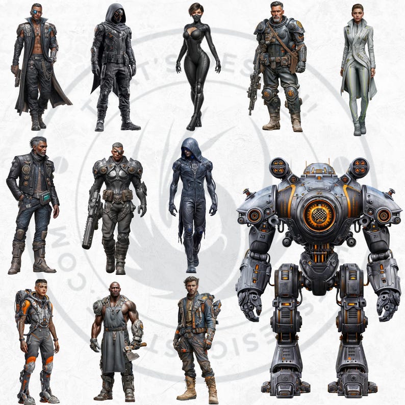 Galactic Vanguard Clipart Bundle: Sci-Fi Character Illustrations, Futuristic Space Graphics (PNG, Digital download)