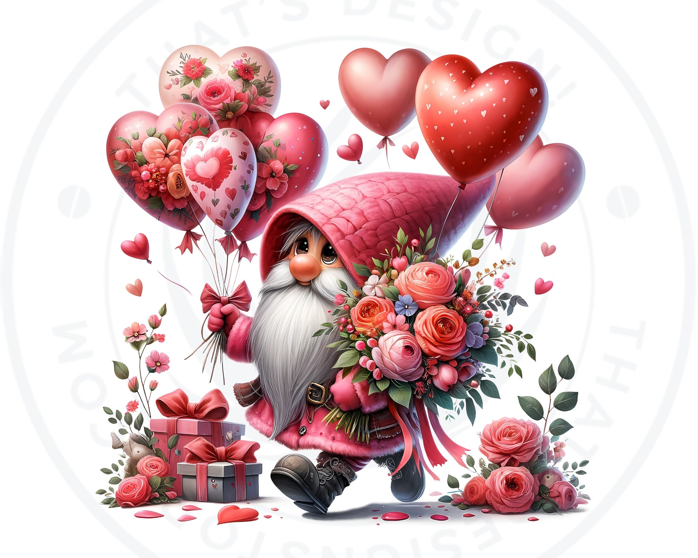 Pink Valentine Gnomes Clipart: Pastel Watercolor PNG (commercial Use ...
