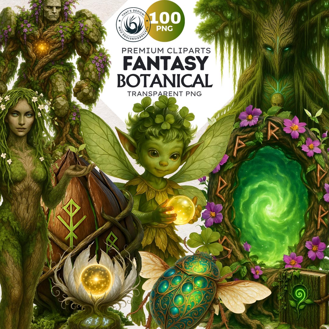 Graphics Fae Botanical Fantasy Clipart Set: Druid, Witch, Fae PNG Graphics - Etsy