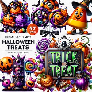 47 Halloween-snoep clipartset, Trick or Treat, Halloween-traktaties, lolly png, Halloween-snoepjes, halloween-decor, candy corn, Halloween png