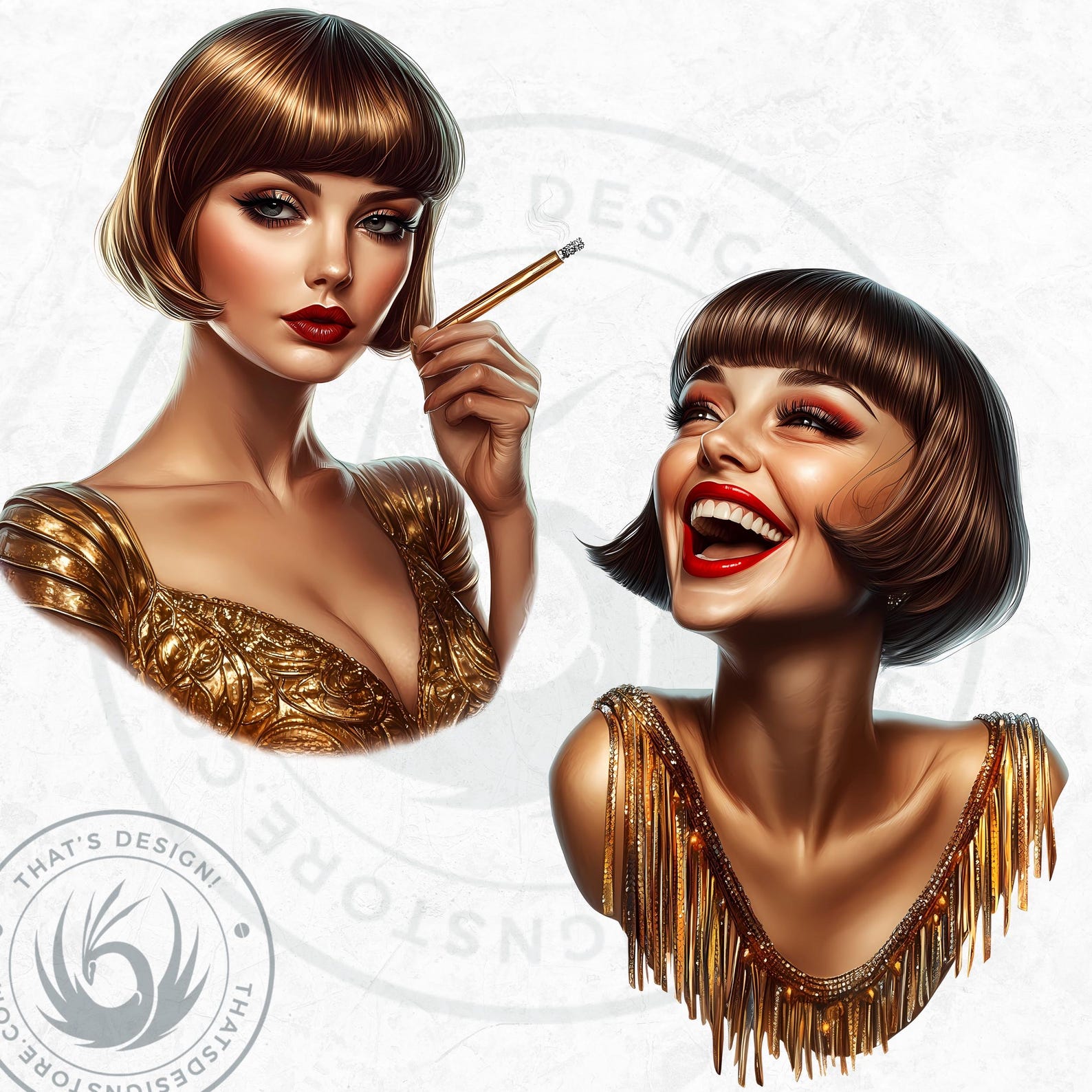 Vintage Flapper Girl Clipart Set: 1920s Retro Art (PNG Digital Download ...