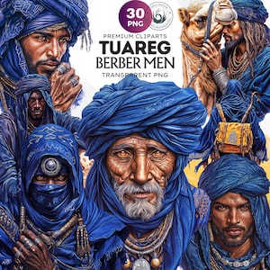 Berber Toeareg mannen clipartset, Sahara Nomad, Mauritaanse touareg, woestijnmensen, Marokkaanse nomadische mensen kunst, ambachten en sublimatieontwerpen