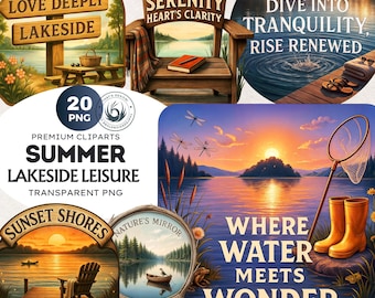 Lakeside Cabin PNG Clipart Set: Summer Lake House Decor (PNG Digital Download Commercial Use)