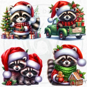 53 Cute Raccoon PNG Clipart Set, Christmas Raccoon clipart, Baby animal with Santa Hat Png, Christmas Clipart, Christmas cards & sublimation