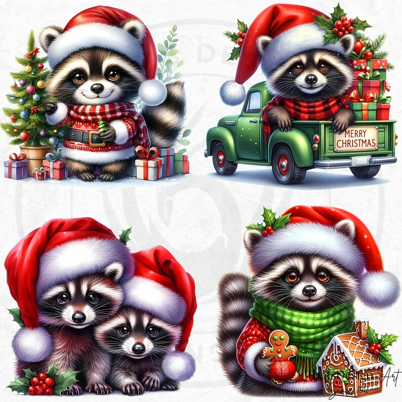 53 Cute Raccoon PNG Clipart Set, Christmas Raccoon clipart, Baby animal with Santa Hat Png, Christmas Clipart, Christmas cards & sublimation