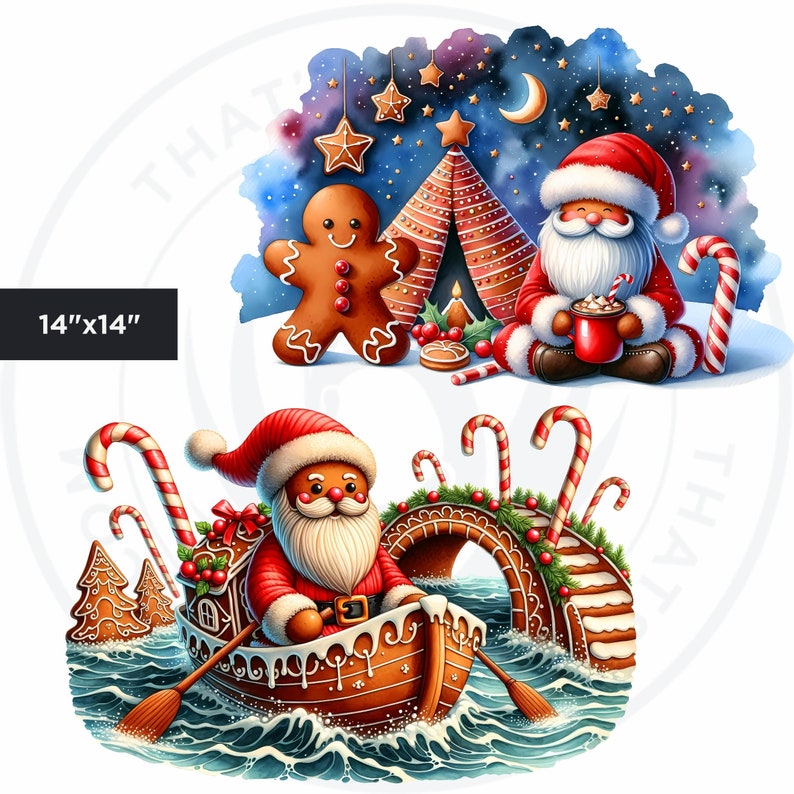 Santa Gingerbread Man Clipart: Watercolor Christmas PNG Bundle ...
