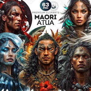 63 Maori Atua gods Clipart Set, Polynesian Mythology,Tribal Tattoo Art, Maori Warrior, pacific mythology, Maori civilization, maori culture