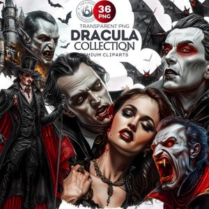 36 Dracula clipart set, halloween clipart, vampier ontwerp, fantasie gotische clipart, Halloween png, vleermuis clipart, ambachten en sublimatie ontwerp