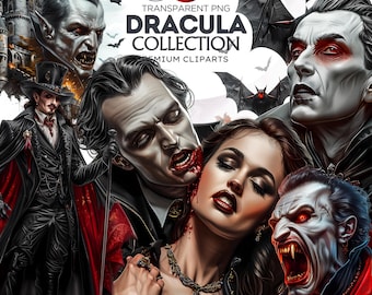 Ensemble de cliparts Dracula : personnage d'Halloween, vampire gothique PNG (téléchargement numérique, usage commercial)