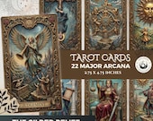 The Gilded Relief Tarot Cards, 22 Major Arcana Mystical Ornate Gold Designs (Printable PNG)