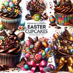 20 Easter Cupcake Clipart PNG Bundle, Floral Easter Illustrations Clip art, watercolor Easter Bunny Cupcake Sublimation, Spring cupcakes PNG