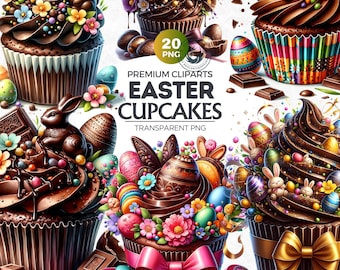 Easter Cupcake Clipart Bundle: Floral Watercolor PNG (Digital Download)