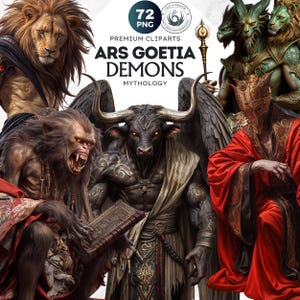 72 Ars Goetia Demoni Clipart set, grafica mitologica, clipart fantasy dark, simbolismo occulto, arte demoniaca, creature mistiche, demonologia PNG