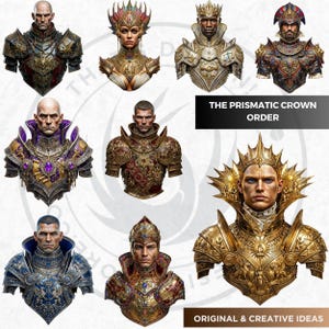 Knightly Orders Fantasy Clipart Bundle: Medieval Warrior, Crusader Illustrations (PNG, Digital download)