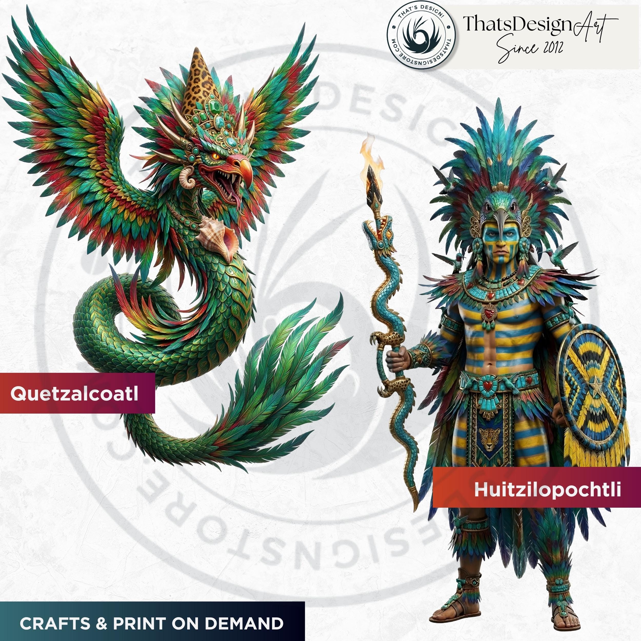 Aztec Pantheon Clipart Bundle, Fantasy Mythology Pngs, Journal, Cards ...