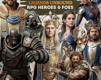 Dark Fantasy, RPG Helden & Feinde Clipart, Realistische Krieger, Magier, Ritter (Digitaler Download)