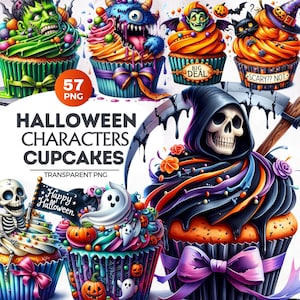 57 Halloween Character Cupcakes Clipart, Cute Halloween png, Halloween treats png | Kids Halloween digital prints | Halloween Sublimation