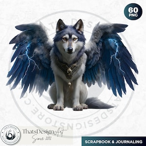 Watercolor Mystic Wolves Clipart PNG Bundle, Fantasy wolf for DIY Card, Junk Journal, Scrapbooking, Commercial use!