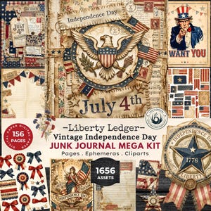 Vintage Independence Day Junk Journal Kit, Distressed Patriotic Ephemera Pack (Digital Download)
