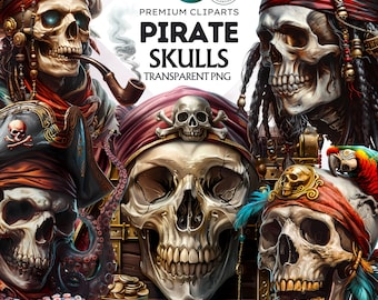 Pirate Skulls Clipart Set: Nautical Gothic PNG (Digital Download, Commercial Use)