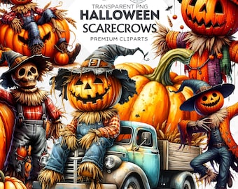 Halloween Scarecrow Clipart Set: Pumpkin PNG, Spooky Jack O lantern (Digital Download, Commercial Use)