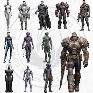 Galactic Vanguard Clipart Bundle: Sci-Fi Character Illustrations, Futuristic Space Graphics (PNG, Digital download)