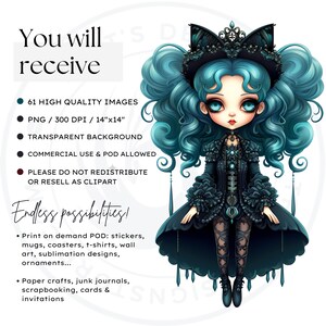 May include: A digital illustration of a dark-haired, blue-eyed girl wearing a black dress with a lace overlay and a crown. The girl has a cat-like appearance with pointed ears and a black cat tail. The background is transparent.